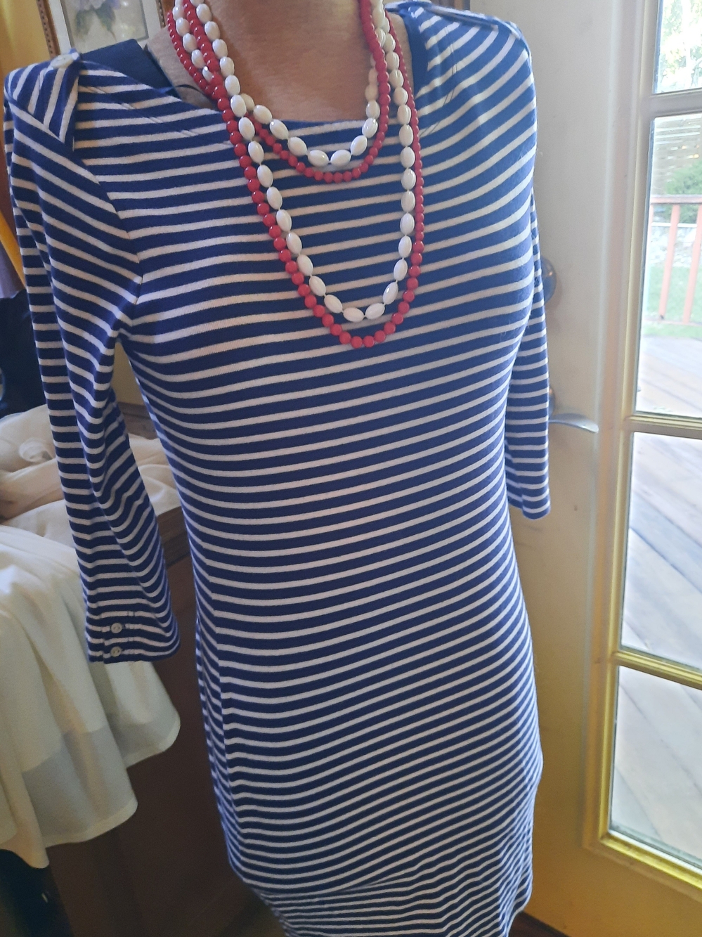 Banana Republic Navy and White Striped Midi Dress